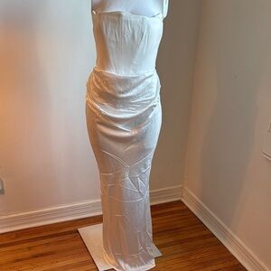 White Strapless Satin Maxi Dress - Elegant Evening Gown